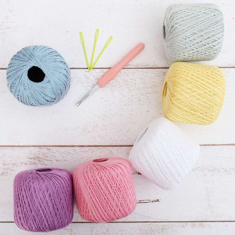 Cotton Crochet Thread Set - Frosting Colors - Size 3 - Six 140 Yd Balls - Threadart.com