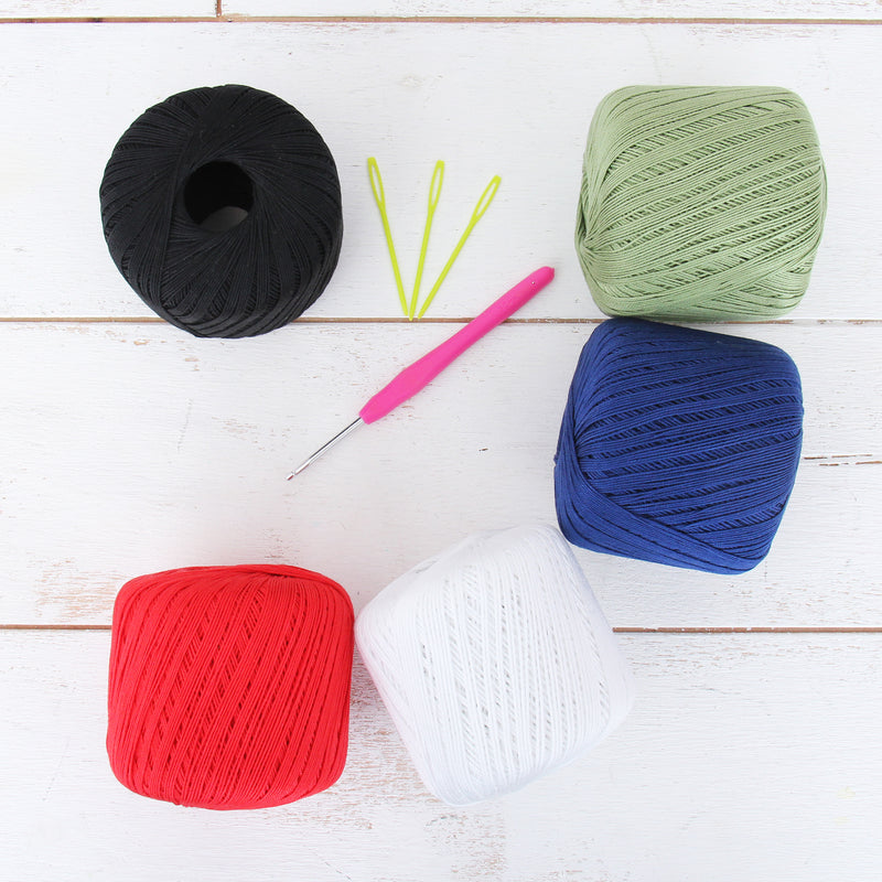 Cotton Crochet Thread Set - Essential Colors - Size 3 - Five 140 Yd Balls - Threadart.com
