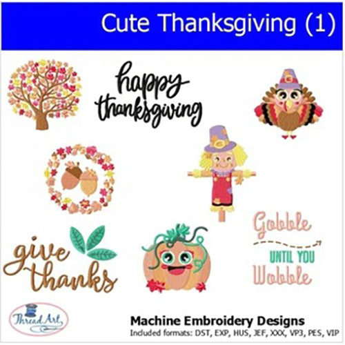 Machine Embroidery Designs -Cute Thanksgiving (1) - Threadart.com