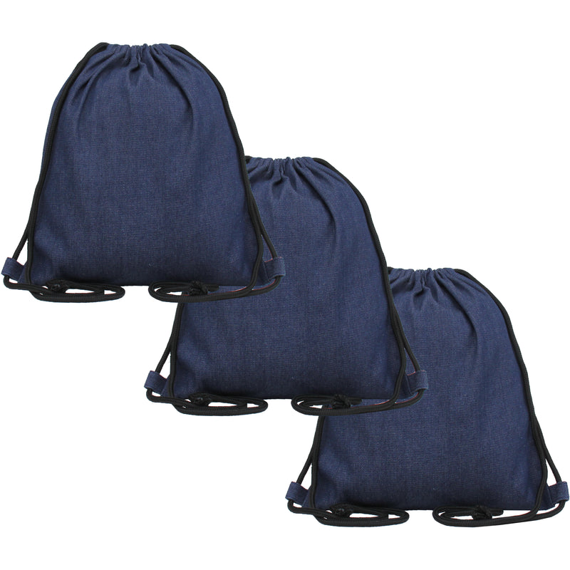 Set of 3 Cotton Drawstring Tote Bag - Denim - Threadart.com