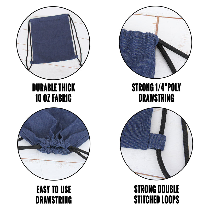 Set of 3 Cotton Drawstring Tote Bag - Denim - Threadart.com
