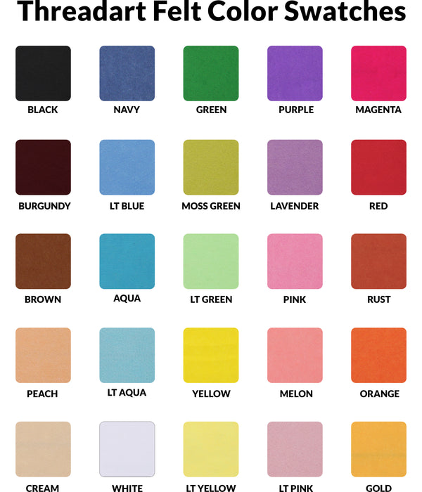 Premium Felt Sheets - 12" x 12" Squares - 30 Color Options - Threadart.com