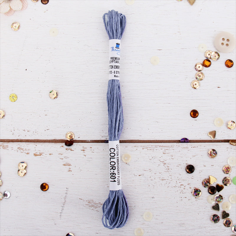 Dusty Blue Premium Cotton Embroidery Floss - Six Strand Thread - No. 601 - Threadart.com