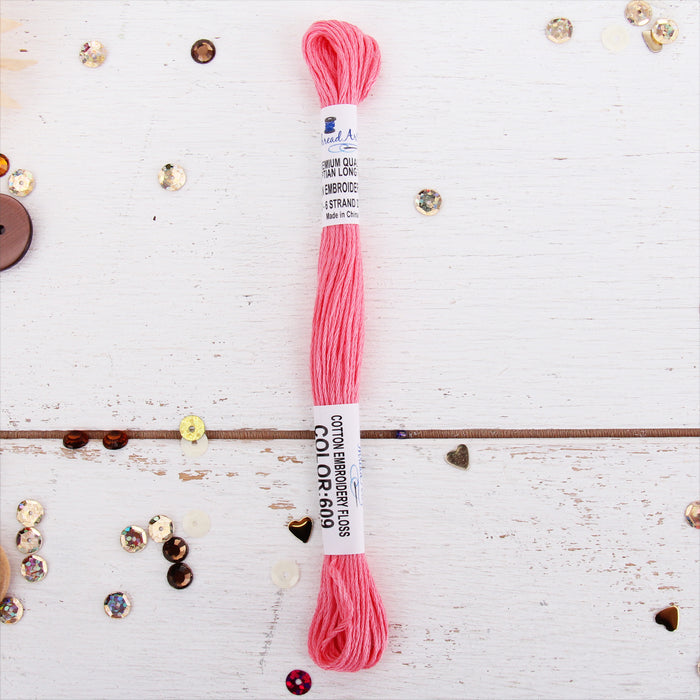 Bright Pink Premium Cotton Embroidery Floss - Six Strand Thread - No. 609 - Threadart.com