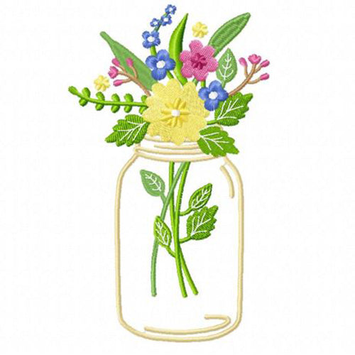 Machine Embroidery Designs - Floral Mason Jars (1) - Threadart.com