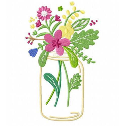 Machine Embroidery Designs - Floral Mason Jars (1) - Threadart.com
