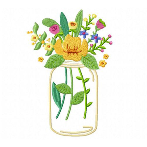 Machine Embroidery Designs - Floral Mason Jars (1) - Threadart.com