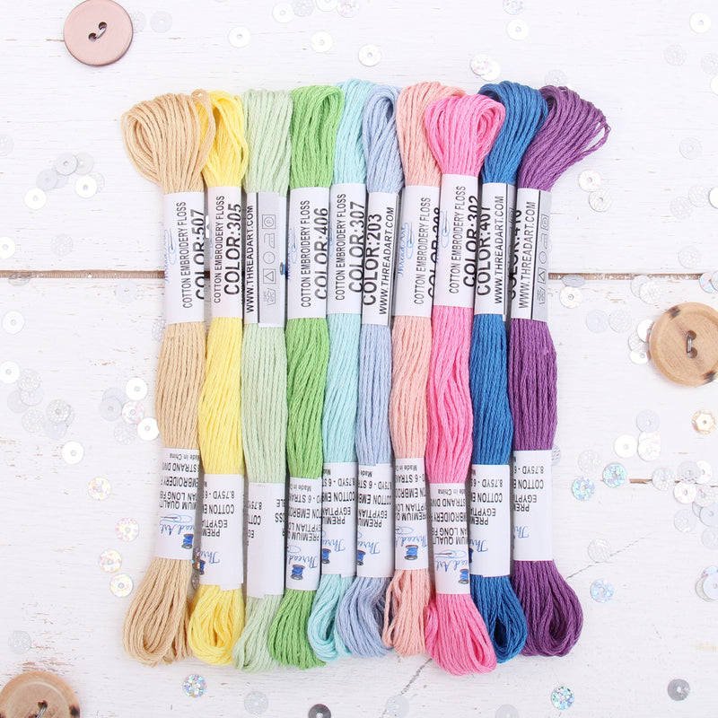 Premium Cotton Embroidery Floss Set in 10 Frostings Colors - Six Strand Thread - Threadart.com