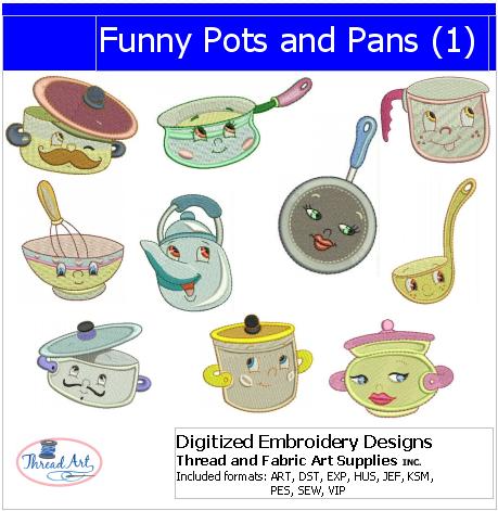 Machine Embroidery Designs - Funny Pots and Pans(1) - Threadart.com