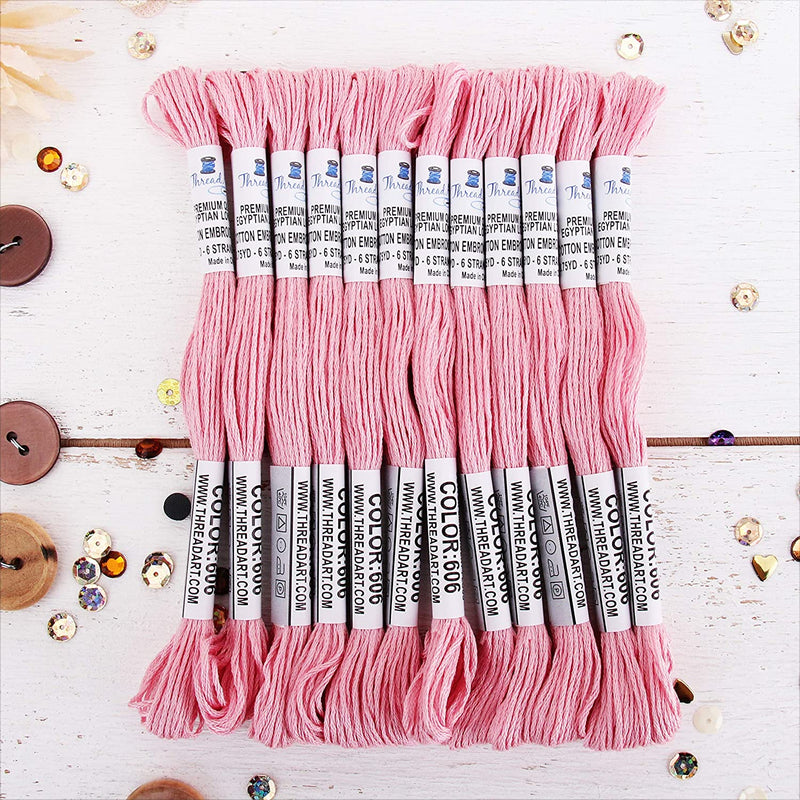 Light Pink Premium Cotton Embroidery Floss - Box of 12 - Six Strand Thread - No. 606 - Threadart.com