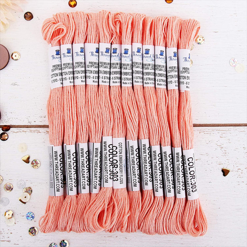 Light Apricot Premium Cotton Embroidery Floss - Box of 12 - Six Strand Thread - No. 303 - Threadart.com