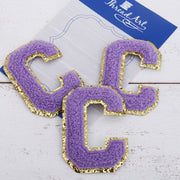Lavender Chenille Letter Patches - Sets of 3 Letters - Large 8 cm Chenille with Gold Glitter - Threadart.com