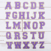 26 Letter Set of Lavender Chenille Letter Patches - Iron-On Full Alphabet - Small 5.5 cm Chenille with Gold Glitter - Threadart.com