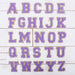 26 Letter Set of Lavender Iron On Varsity Letter Patches - Full Alphabet - Small 5.5 cm Chenille with Gold Glitter - Threadart.com