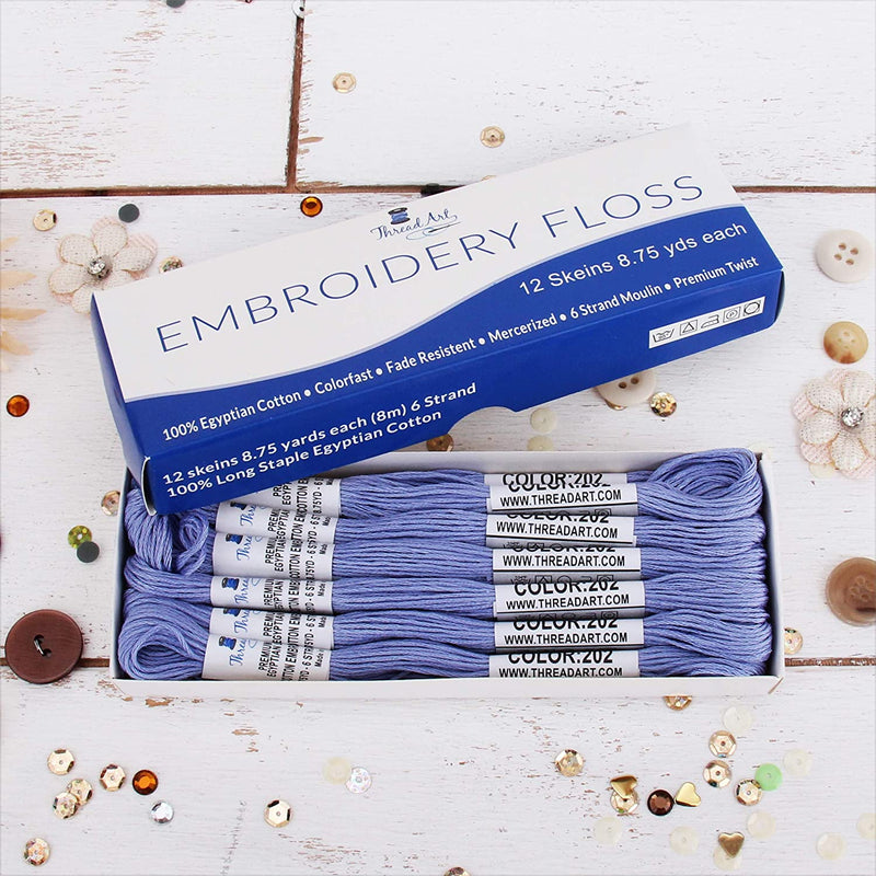 Light Blue Premium Cotton Embroidery Floss - Box of 12 - Six Strand Thread - No. 202 - Threadart.com