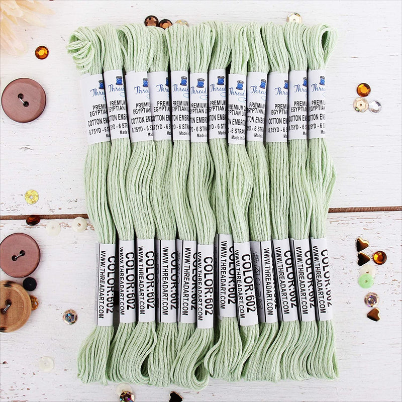 Light Green Premium Cotton Embroidery Floss - Box of 12 - Six Strand Thread - No. 602 - Threadart.com