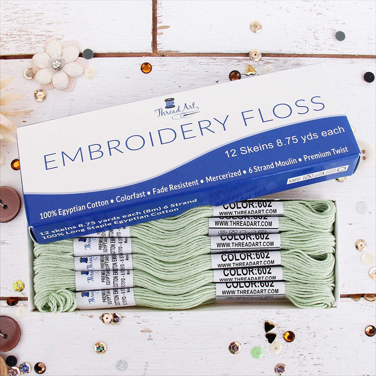Light Green Premium Cotton Embroidery Floss - Box of 12 - Six Strand Thread - No. 602 - Threadart.com