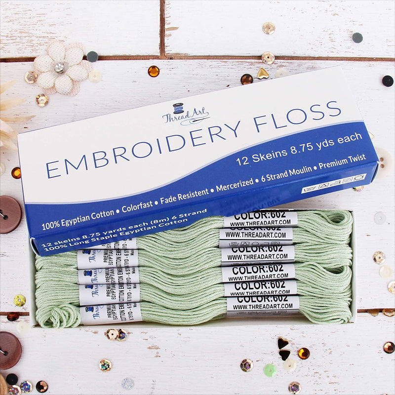 Light Green Premium Cotton Embroidery Floss - Box of 12 - Six Strand Thread - No. 602 - Threadart.com