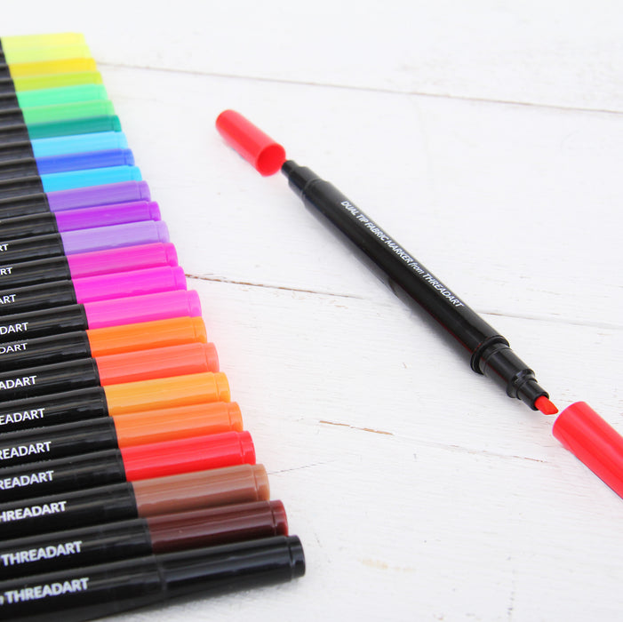 Premium Set of 24 Permanent Fabric Marking Pen - Dual Tip Textile Markers - Threadart.com