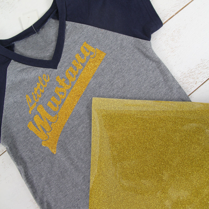 Gold Glitter  Iron On Vinyl - Pack of Heat Transfer Sheets - Threadart.com