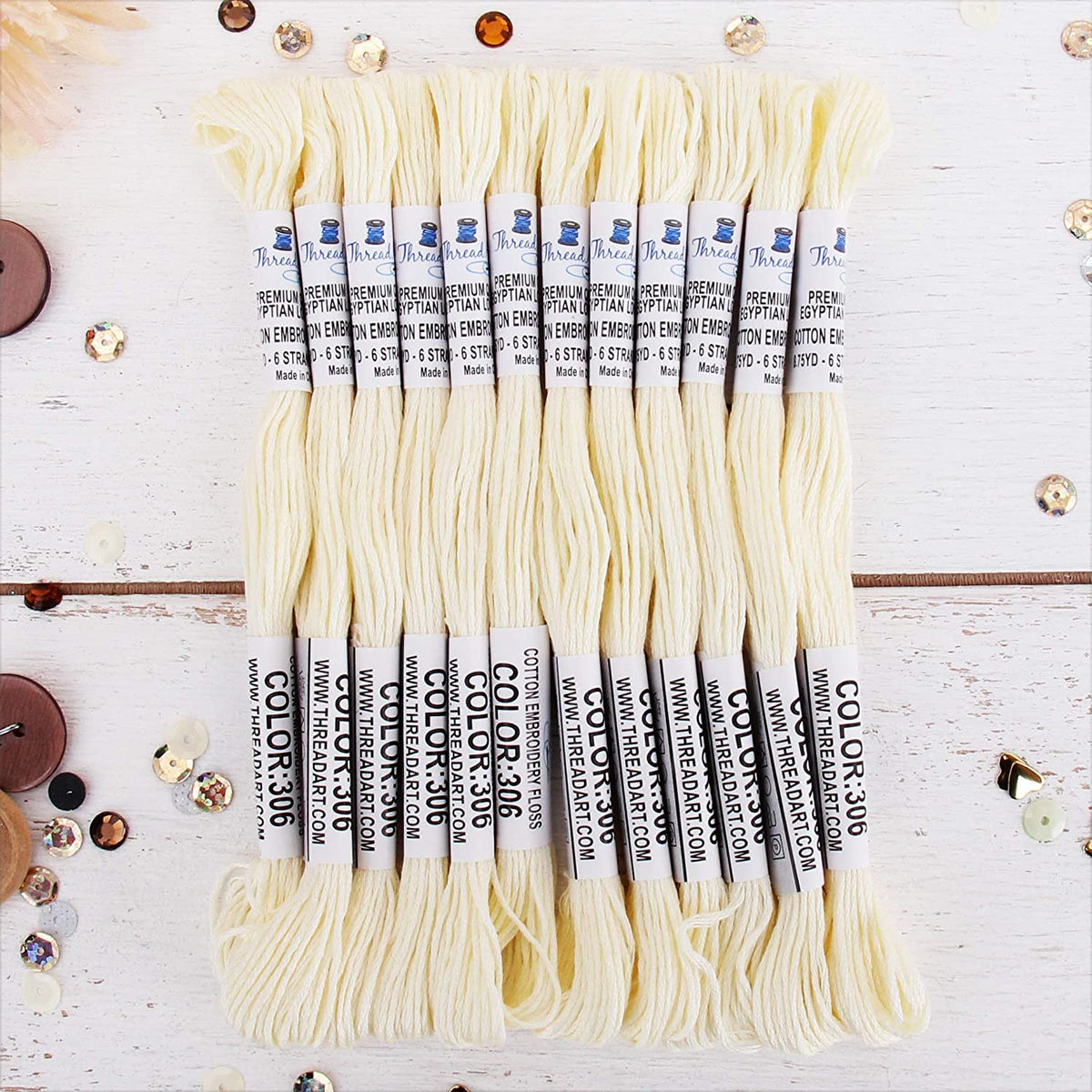 Off White Premium Cotton Embroidery Floss - Box of 12 - Six Strand Thr ...
