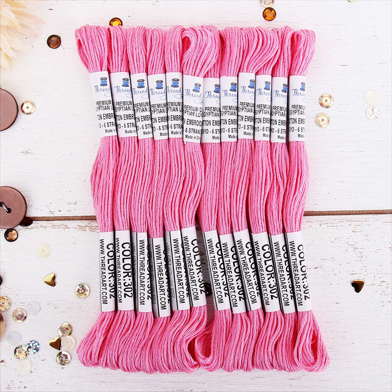 Pink Premium Cotton Embroidery Floss - Box of 12 - Six Strand Thread - No. 302 - Threadart.com