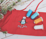 Red Canvas 100% Cotton Adjustable Apron Bib with Twin Pockets - Threadart.com