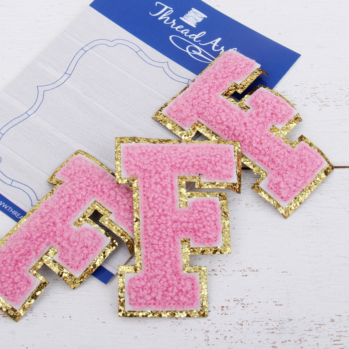 Pink Iron On Varsity Letter Patches - Sets of 3 Letters - Large 8 cm C —