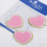 Iron On Chenille Patches - Set of 3 Hearts Chenille with Gold Glitter - Six Different Colors - Threadart.com