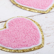 Iron On Chenille Patches - Set of 3 Hearts Chenille with Gold Glitter - Six Different Colors - Threadart.com