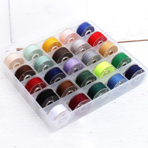 Prewound Sewing Bobbins - 25 Count - 25 Popular Colors - Thread for Sewing Machine With Storage Box - Threadart.com