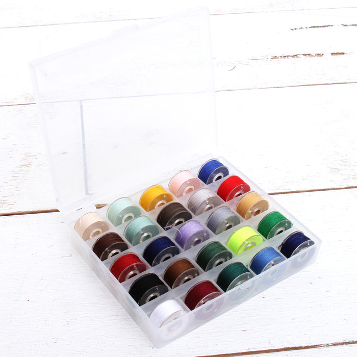 Prewound Sewing Bobbins - 25 Count - 25 Popular Colors - Thread for Sewing Machine With Storage Box - Threadart.com