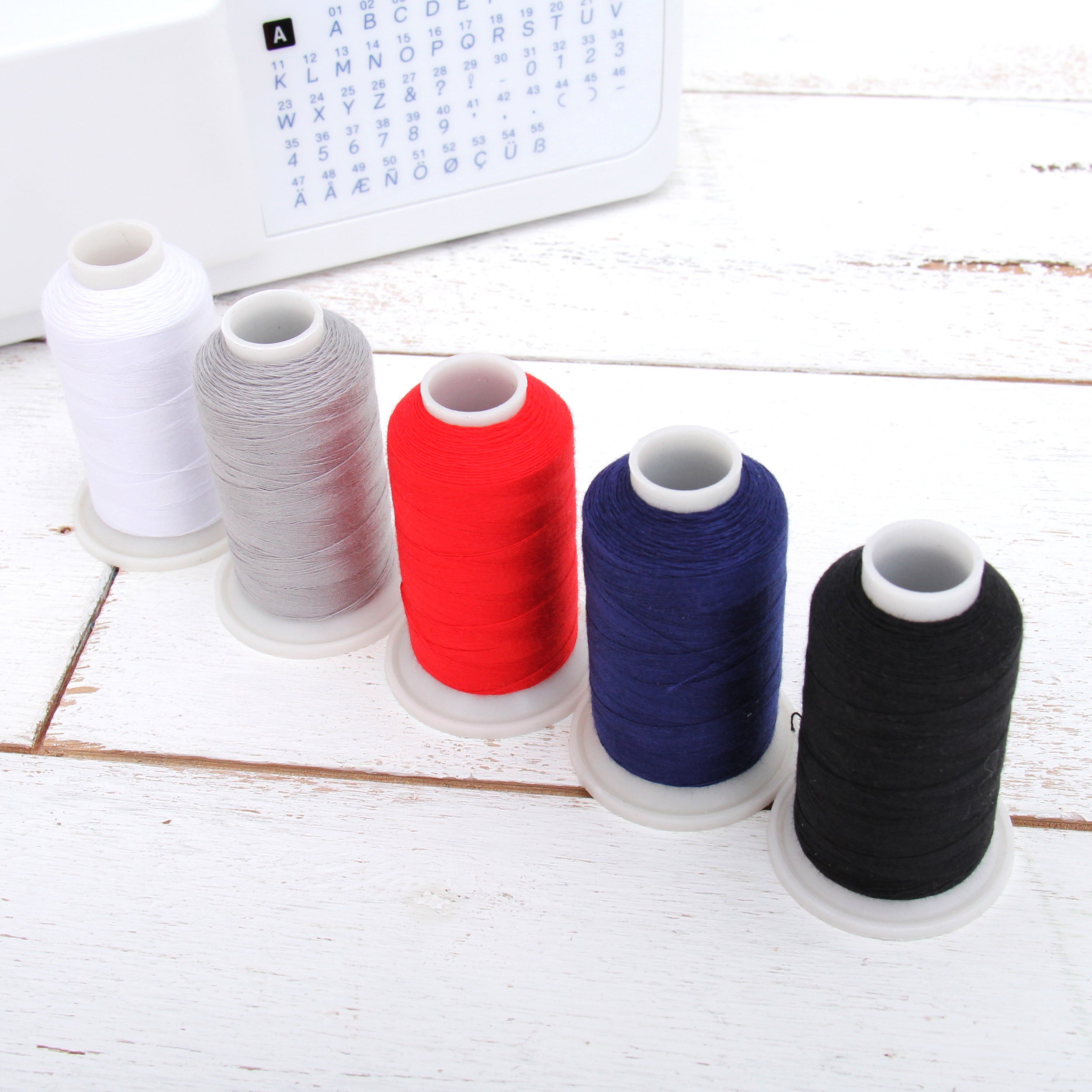 5+ White Sewing Thread 5 Color Sewing Thread Set with Matching Prewound Bobbins - Popular Col