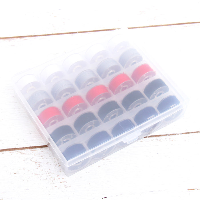 Prewound Sewing Bobbins - 25 Count - 5 Popular Colors - Thread for Sewing Machine With Storage Box - Threadart.com