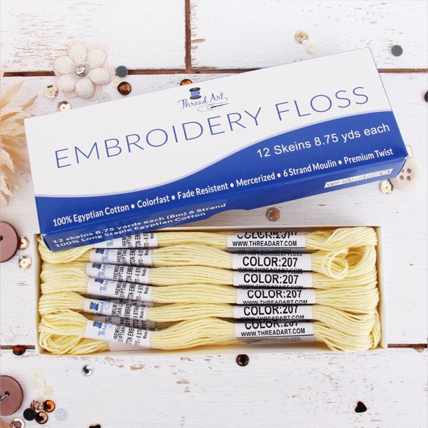 Pale Yellow Premium Cotton Embroidery Floss - Box of 12 - Six Strand Thread - No. 207 - Threadart.com