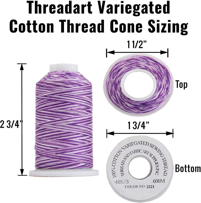 Cotton Variegated Thread Set - 6 Cone Collection of Multicolor Rainbow Colors - Threadart.com