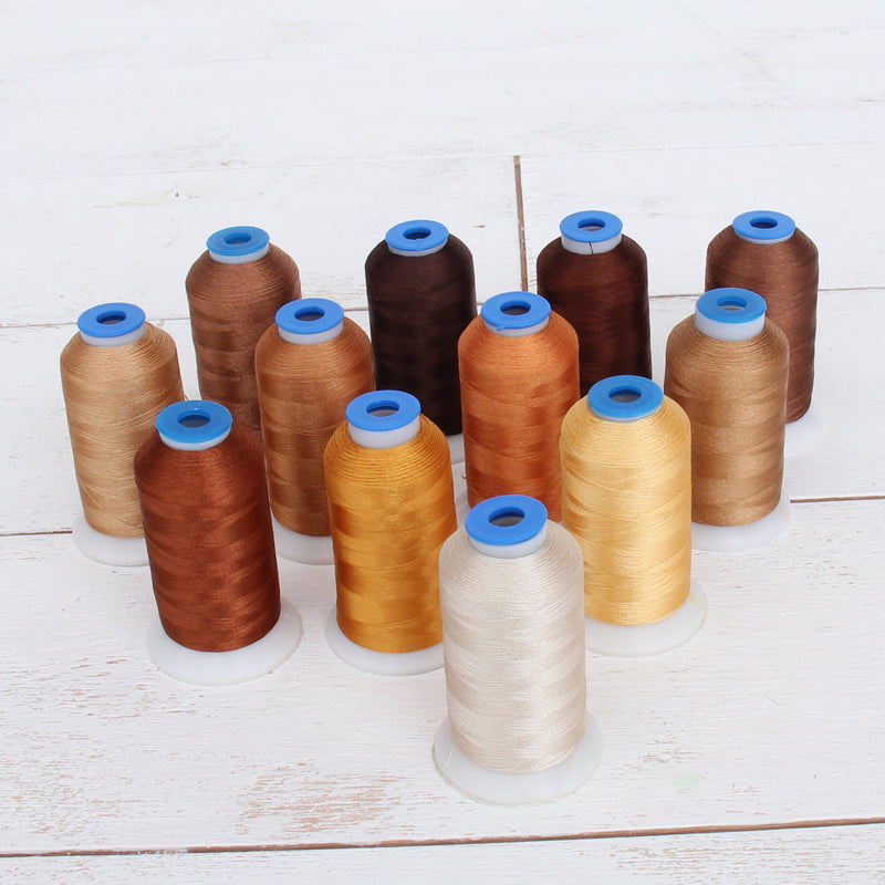 12 Cone Brown/Tan Color Builder Polyester Thread Set - 1000m Cones - Brilliant Finish - Threadart.com