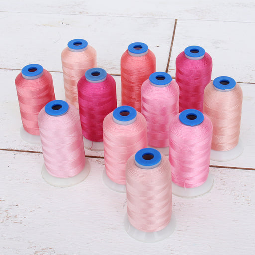 11 Cone Pink Color Builder Rayon Embroidery Thread Set - 1000m Cones - Silky Luxurious Finish - Threadart.com