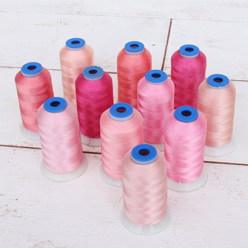 11 Cone Pink Color Builder Polyester Embroidery Thread Set - 1000m Cones - Brilliant Finish - Threadart.com