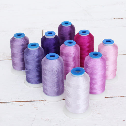 10 Cone Purple Color Builder Rayon Thread Set - 1000m Cones - Silky Luxurious Finish - Threadart.com