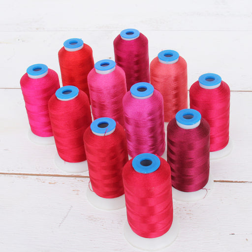 11 Cone Red Color Builder Rayon Thread Set - 1000m Cones - Silky Luxurious Finish - Threadart.com