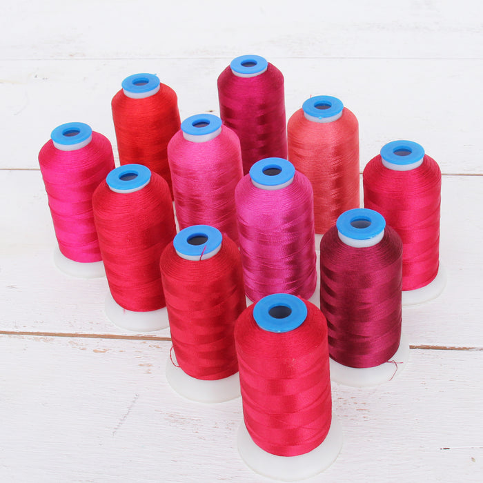 11 Cone Red Color Builder Polyester Thread Set - 1000m Cones - Brilliant Finish - Threadart.com