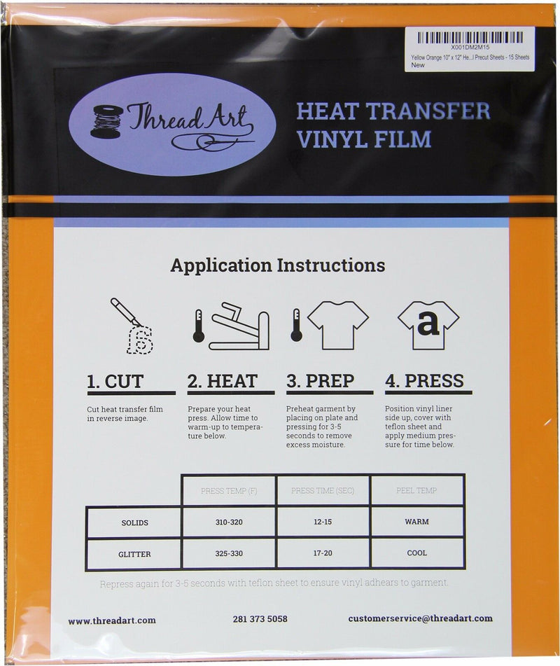 Yellow-Orange Iron On Vinyl - Heat Transfer Pack of  Sheets - Threadart.com