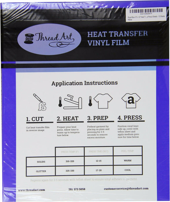 Royal Blue Iron On Vinyl - Heat Transfer Pack of  Sheets - Threadart.com