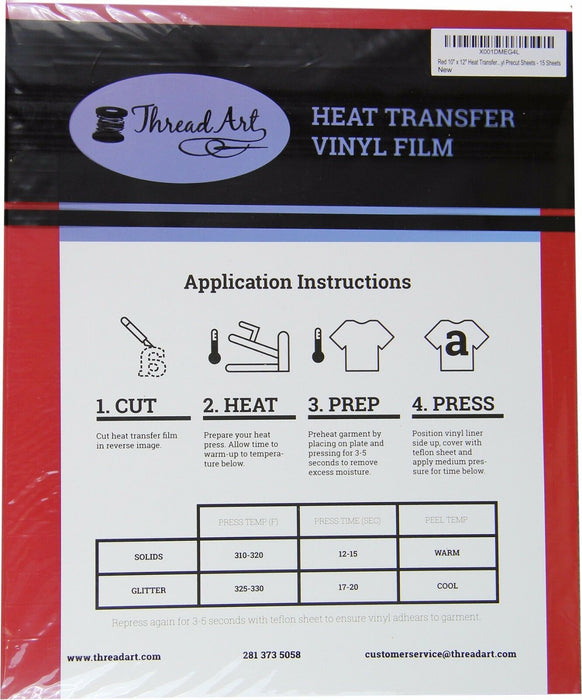 Red Iron On Vinyl - Heat Transfer Pack of  Sheets - Threadart.com