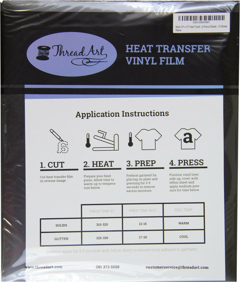 Black Iron On Vinyl - Heat Transfer Pack of  Sheets - Threadart.com