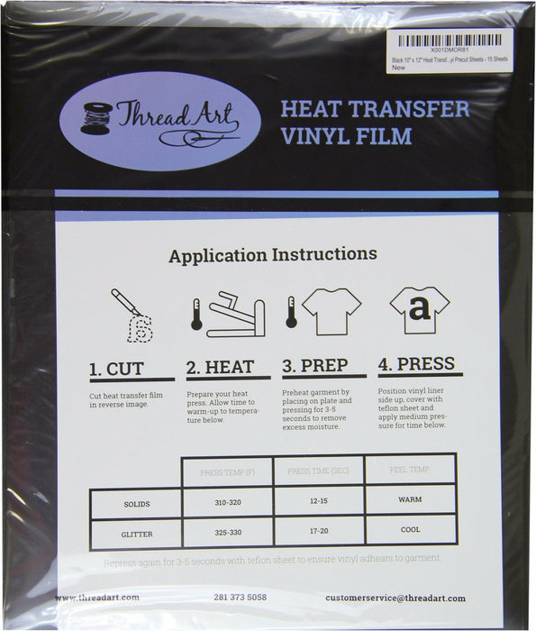 Black Iron On Vinyl - Heat Transfer Pack of  Sheets - Threadart.com