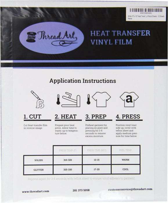 White Iron On Vinyl - Heat Transfer Pack of  Sheets - Threadart.com