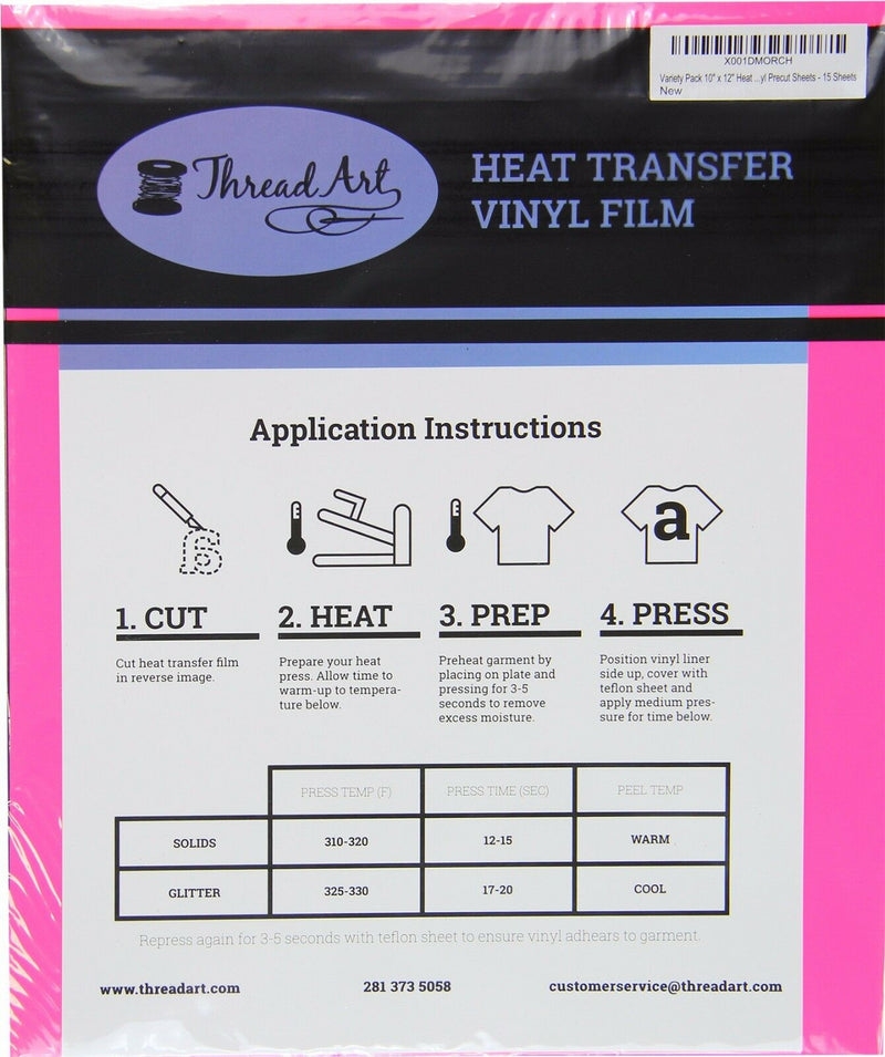 Neon Pink Iron On Vinyl - Heat Transfer Pack of  Sheets - Threadart.com
