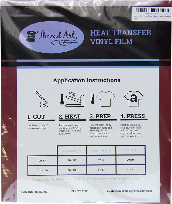 Maroon Iron On Vinyl - Heat Transfer Pack of  Sheets - Threadart.com